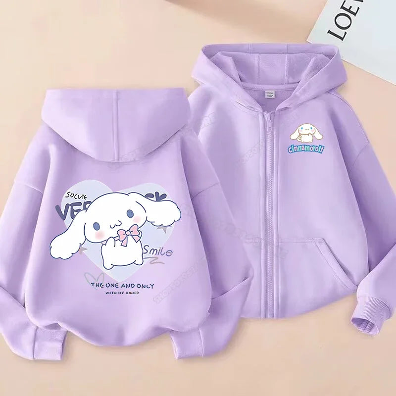 Cute Cinnamoroll Zip Up Sweatshirts Hoodie Children Cartoon Dog Clothes Kid Girl Boy Sweatshirt Streetwear Hoody Baby Casual Top