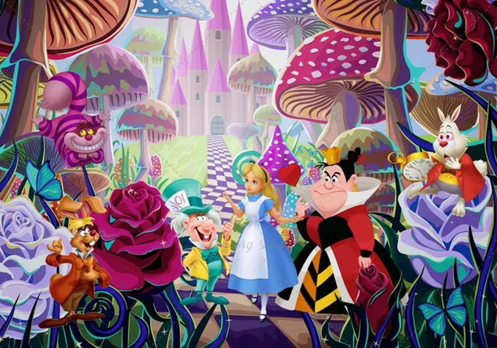 Tea Party Background Princess First Birthday Party Decorations Card Magic Rabbit Alice in Wonderland Baby Shower Photo Backdrop