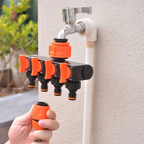 1pc 4-Way Hose Splitter with 4 Switches | Lightweight Plastic for Outdoor Watering, Lawn & Garden