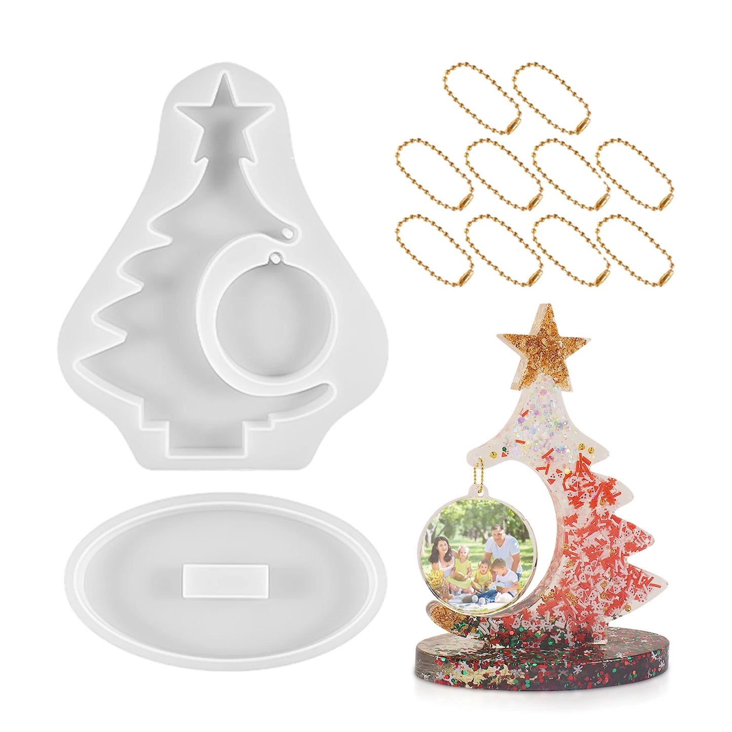 ilicone Mold For Christmas Tree Ornaments Easy To Demould Clear Casting Resin High Detail Durable White Colorful bead chain