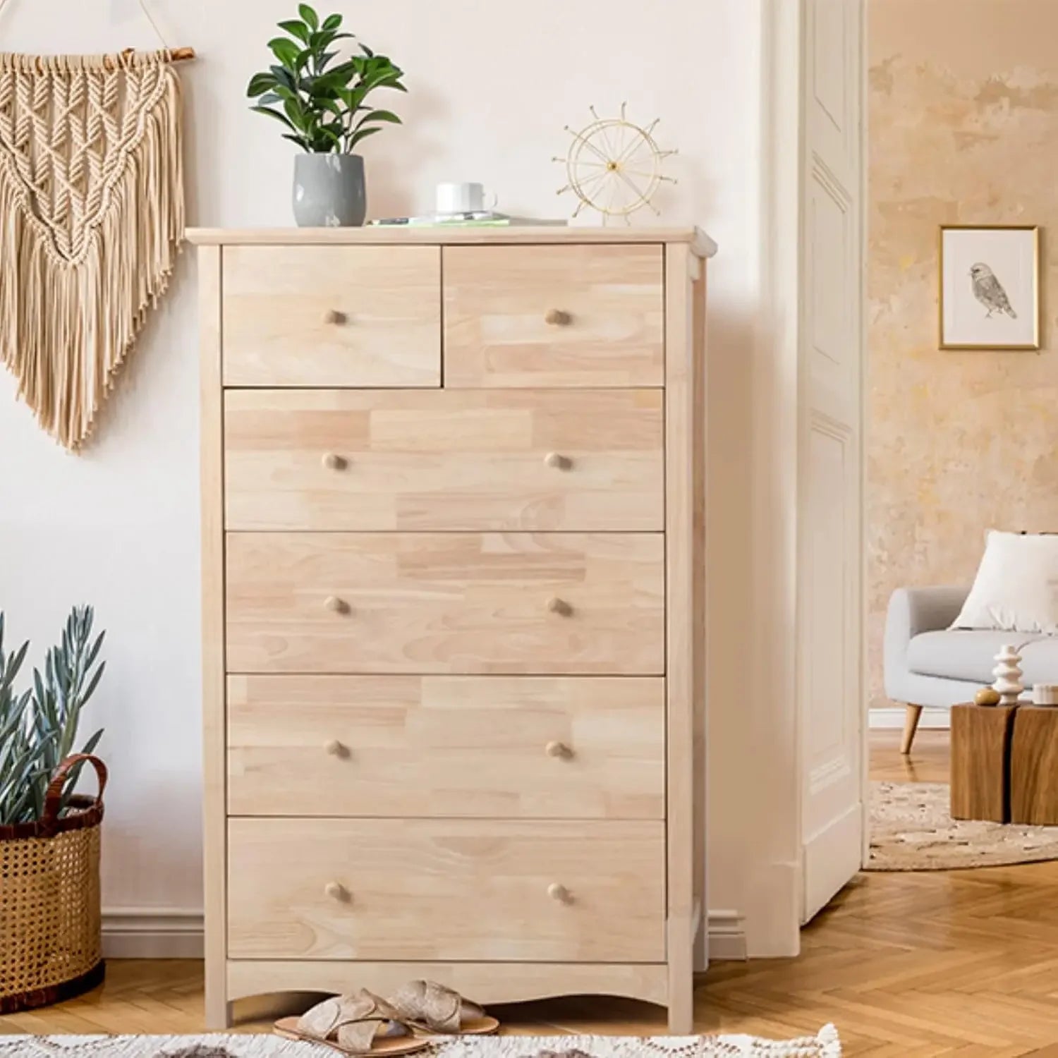 Unfinished Solid Wood Dresser Color DIY, 3 Drawer Dresser for Bedroom, Natural Rubber Wood Chest of Drawers, Baby Dressers