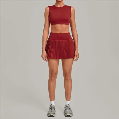 2 Piece Women Quick-Dry Sports Shorts Skirt Set O-Neck Long Sleeve Top Running Fitness Workout Athletic Tracksuit Sportswear