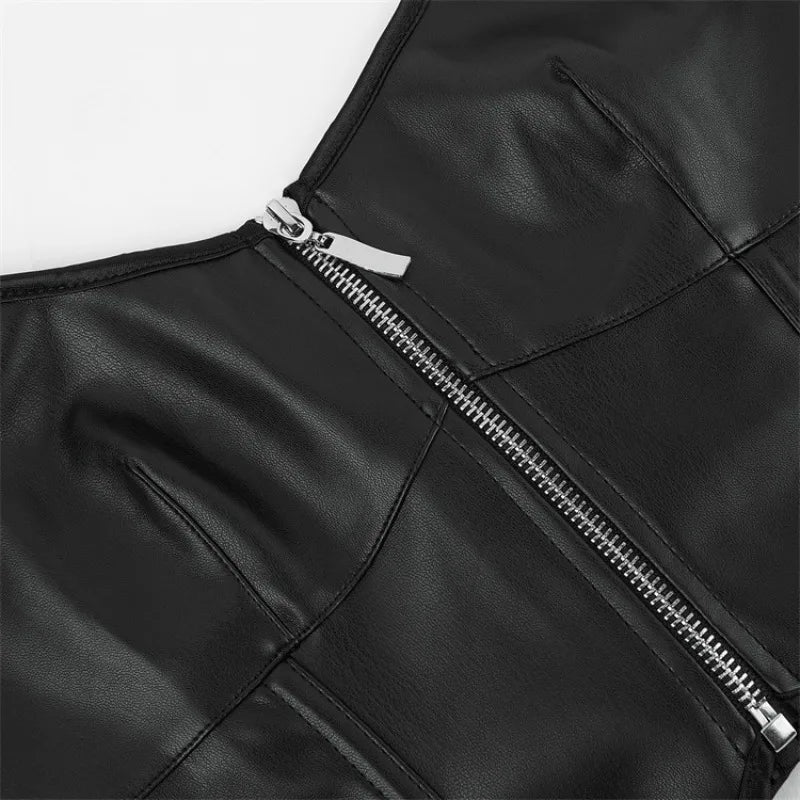 Gothic Leather Halter Sexy Women Corset Retro Overbust Lace Up Zipper Waist Trainer Bustier Lingerie Slimming Body Shaper Bodice