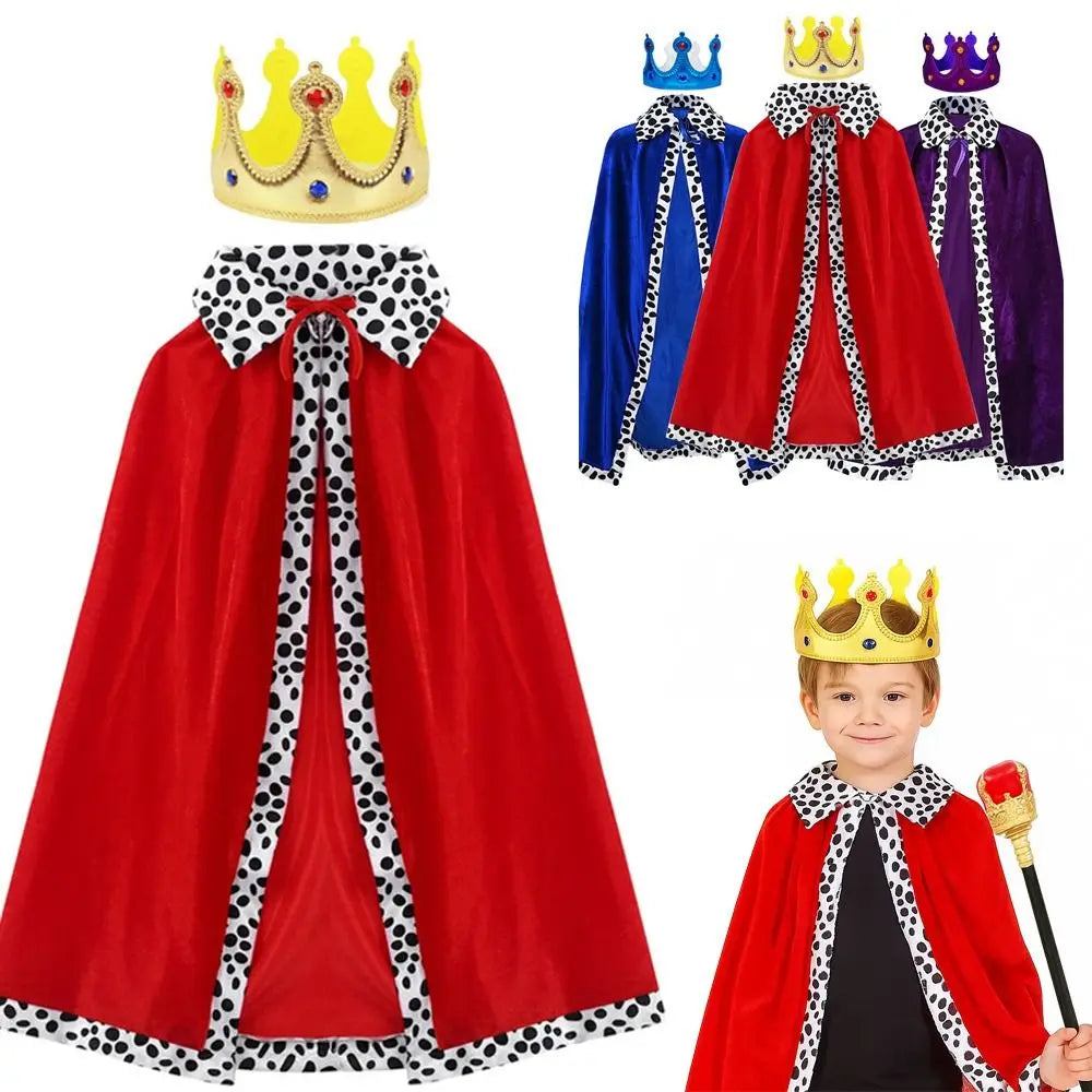 80/90/130/150cm Halloween King Cloak Red Velvet Dress Up Adult Kids Prince Robe Shawl Party Cosplay Costume