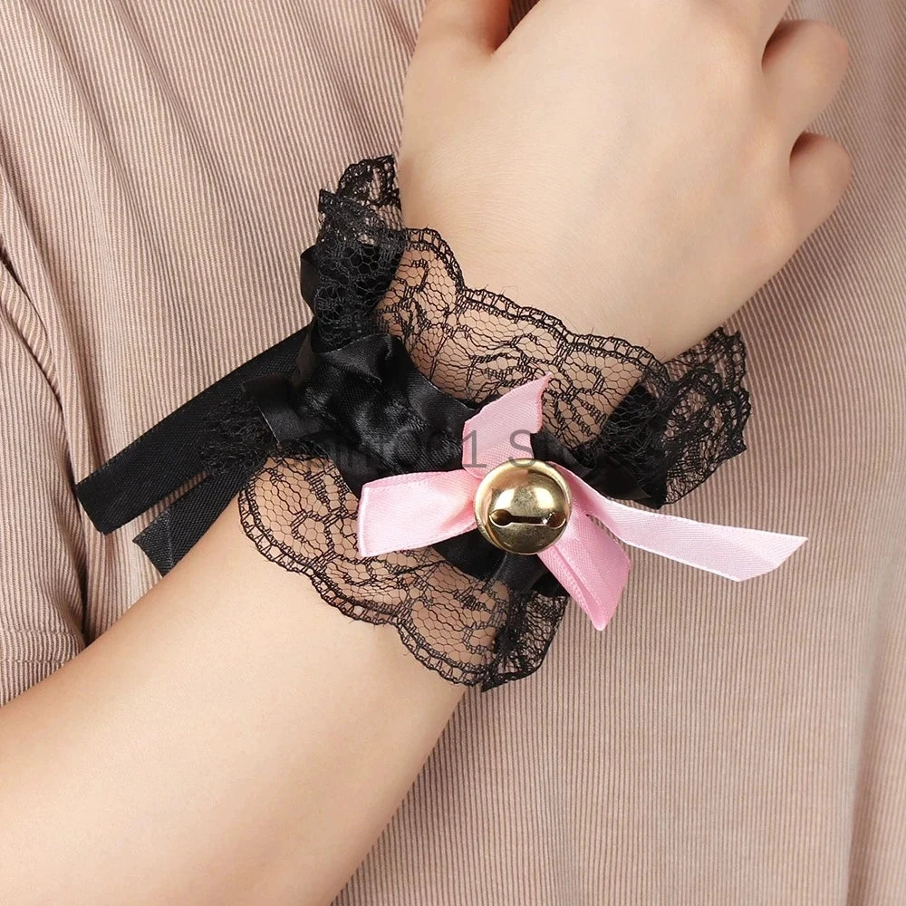 Womens Halloween Maid Lace Cat Ear Headband Hair Accessories Cat Ear Headband Long Tassel Japanese Animation Cosplay Accessories