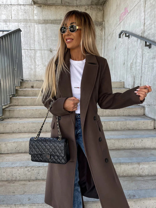 Double-breasted Lapel Split Jacket With Belt Winter Fashion Casual