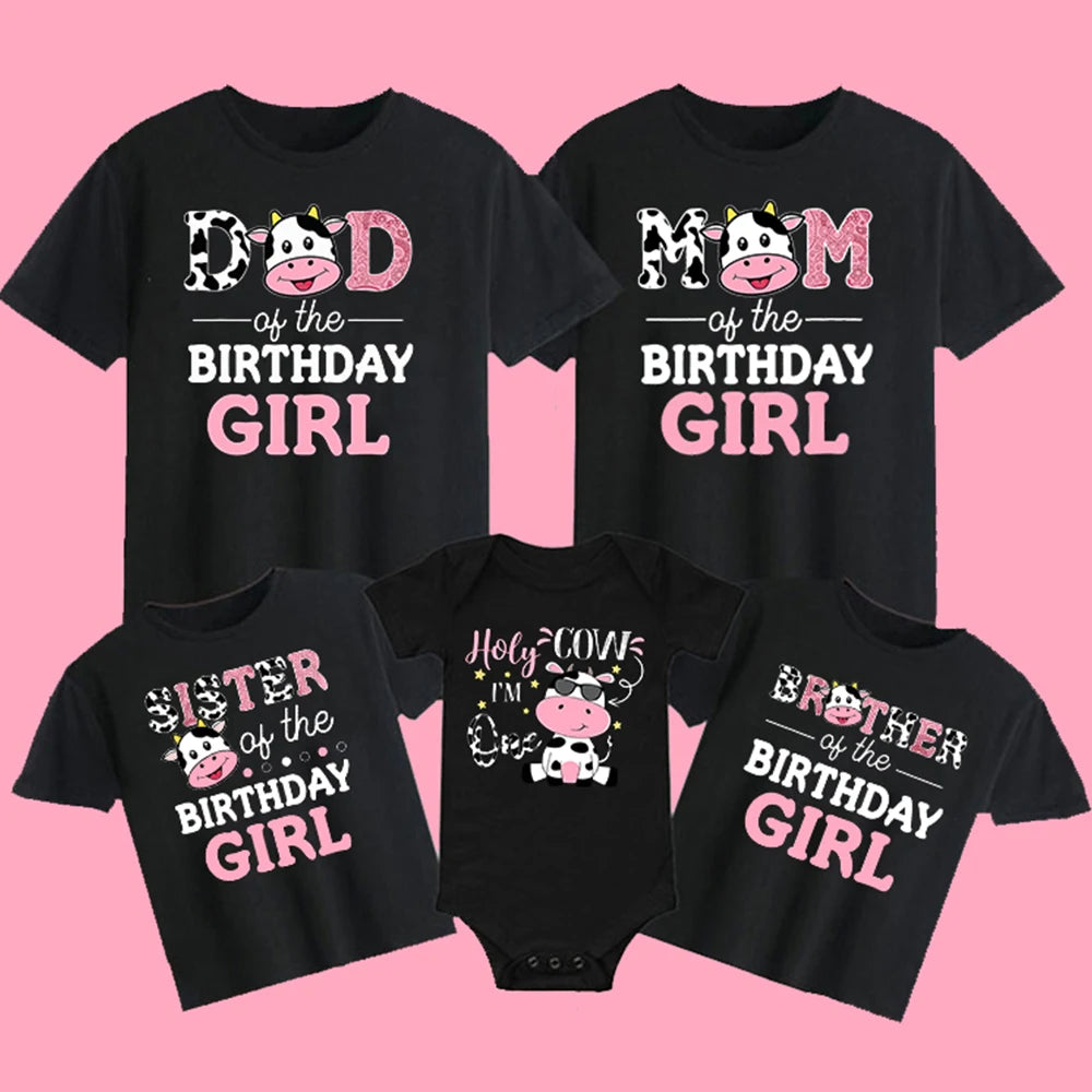 Holy Cow I Am One Family Matching Clothes Baby One Birthday Dad Mom Sis Bro T-shirt  Cute Cow Family Look Outfit Top Baby Romper
