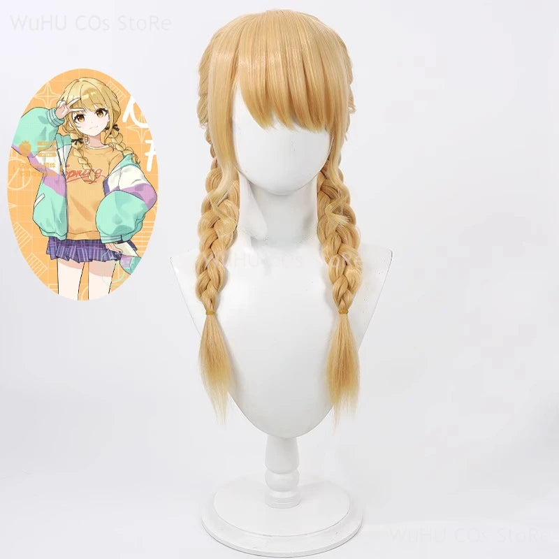 Anime Game THE IDOLM@STER Fujita Kotone Cosplay Wig Golden Braided Heat Resistant Synthetic Hair Halloween Party Role Play