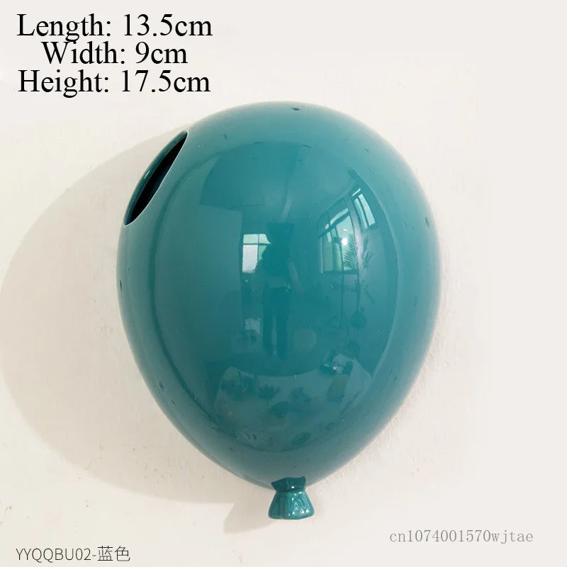 European Ceramic Wall Mounted Balloon Shaped Flower Pot, Creative Cake Ice Cream Shop Wall Decor, Yellow, Pink, Blue, Vases, 1Pc