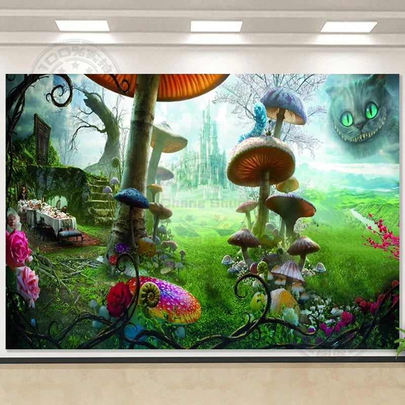 Tea Party Background Princess First Birthday Party Decorations Card Magic Rabbit Alice in Wonderland Baby Shower Photo Backdrop