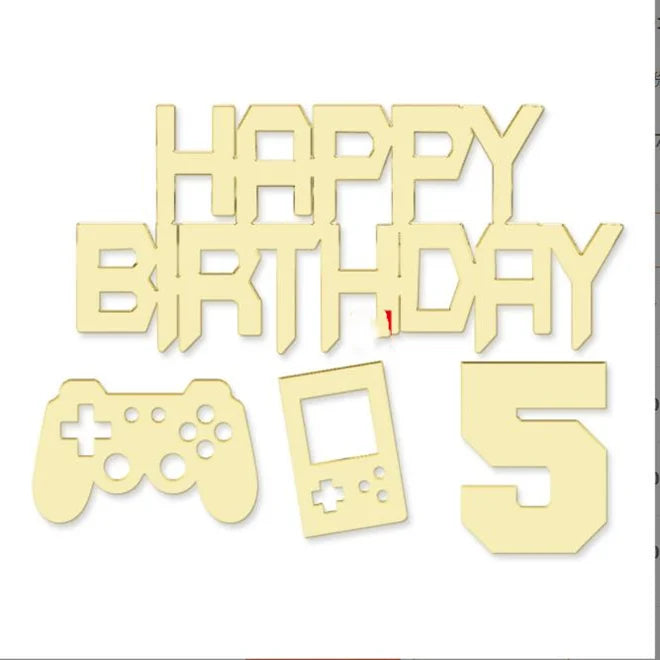 1set Gold Acrylic Happy Birthday Cake Topper Kids Football Birthday Party Cake Toppers Baby Shower Cake Gift Dessert Decoration