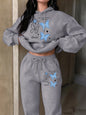 Blue Butterfly Star Printed Womens Pocket Jogging Hoodie Set Street Loose Sweatpants Fleece Casual Clothing Sports Pullover