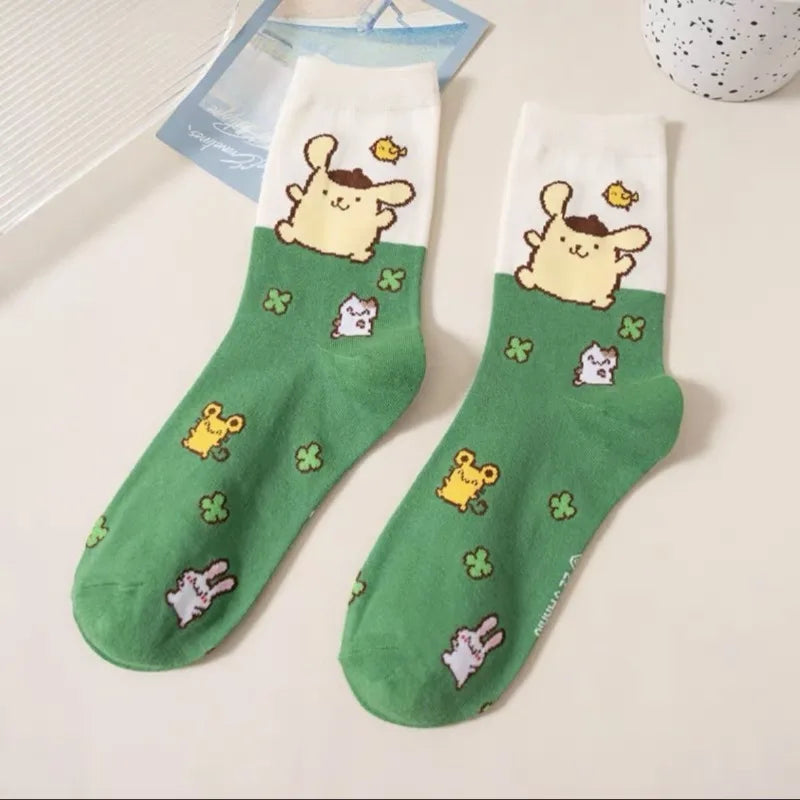 Cartoon Sanrio Hello Kitty Women's Socks My Melody Cute Girl Mid-tube Cotton Socks Kawaii Student Sock Girl Kids Christmas Gift