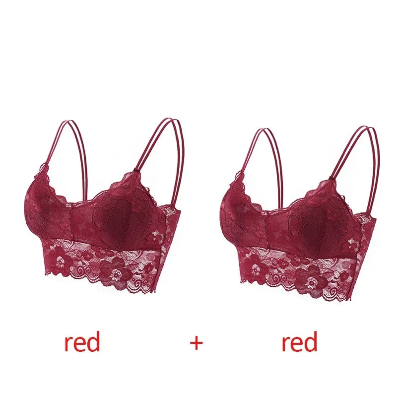 2pcs Sexy Bra Women Lace Bralette Floral Lingerie Underwear Wireless Padded Brassiere Seamless Ultra Strap Wire Free Bras Vest