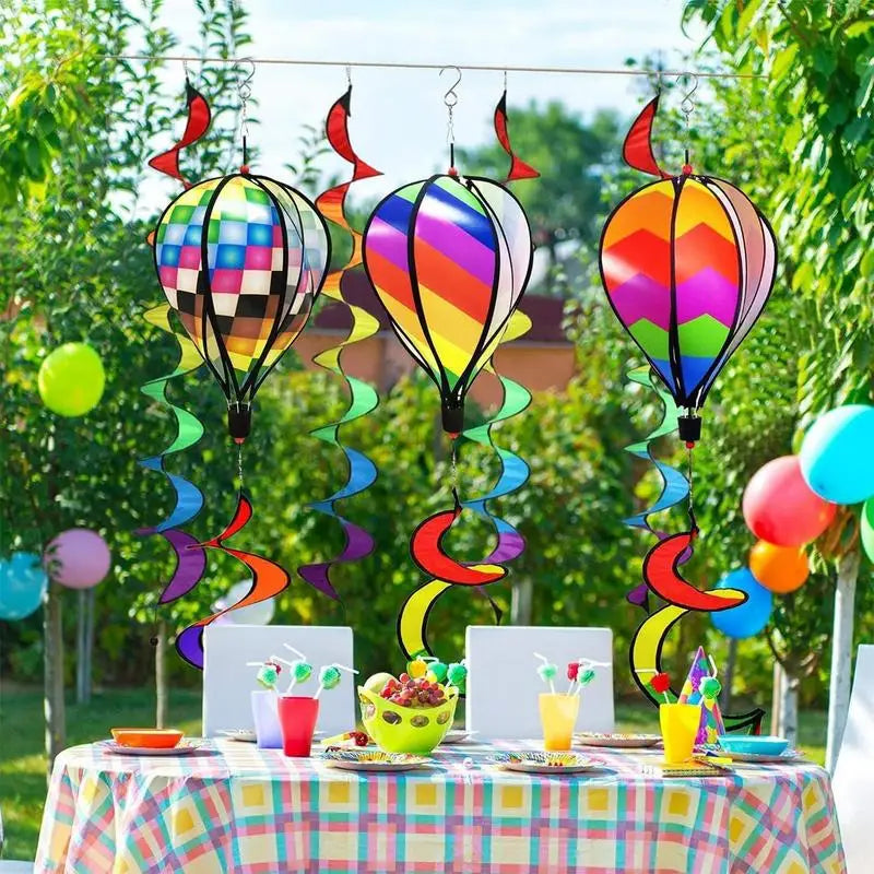 Wind Spinners Outdoor Rainbow Pinwheels Whirligigs 3x Hot Air Balloon Twisted Windmills Hangable Windsock Whirlygig Pinwheels