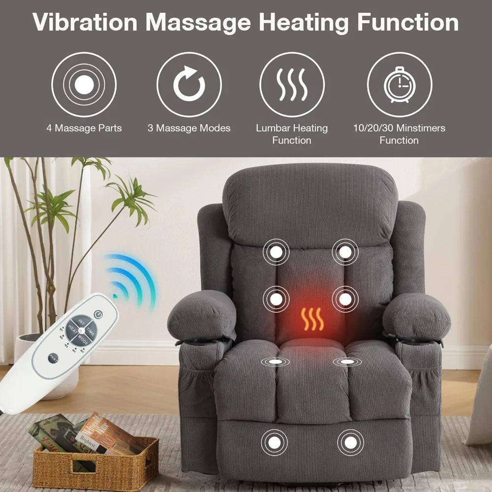 Power Lift Recliner Chair with Heat and Massage Electric Fabric Recliner Chair for Elderly with Side Pocket, USB Charge Port,
