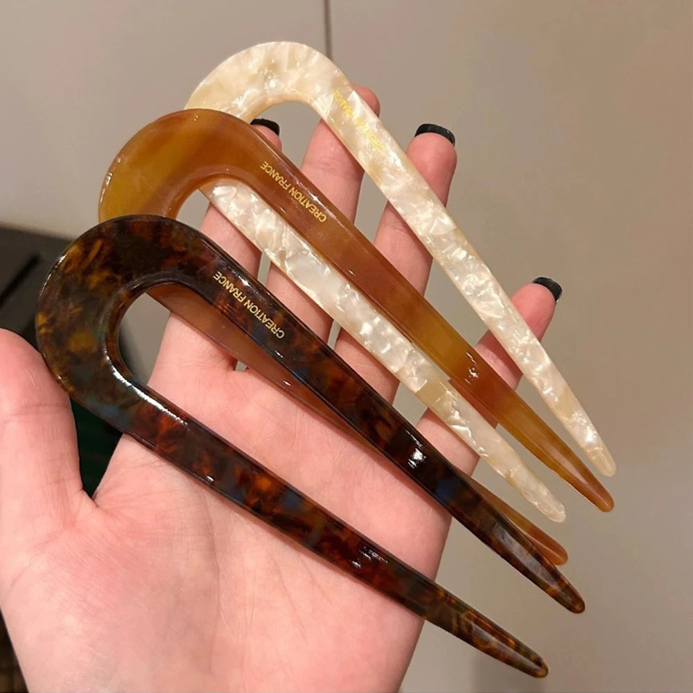 French Styles Hair Forks Hair Sticks Acetic Acid U-Shape Hair pins Bun Women Girls Vintage Hairstyle Hair Accessories Headband