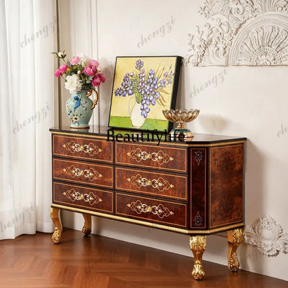 French retro solid wood large chest cabinet European classical home decoration locker villa living room storage cabinet