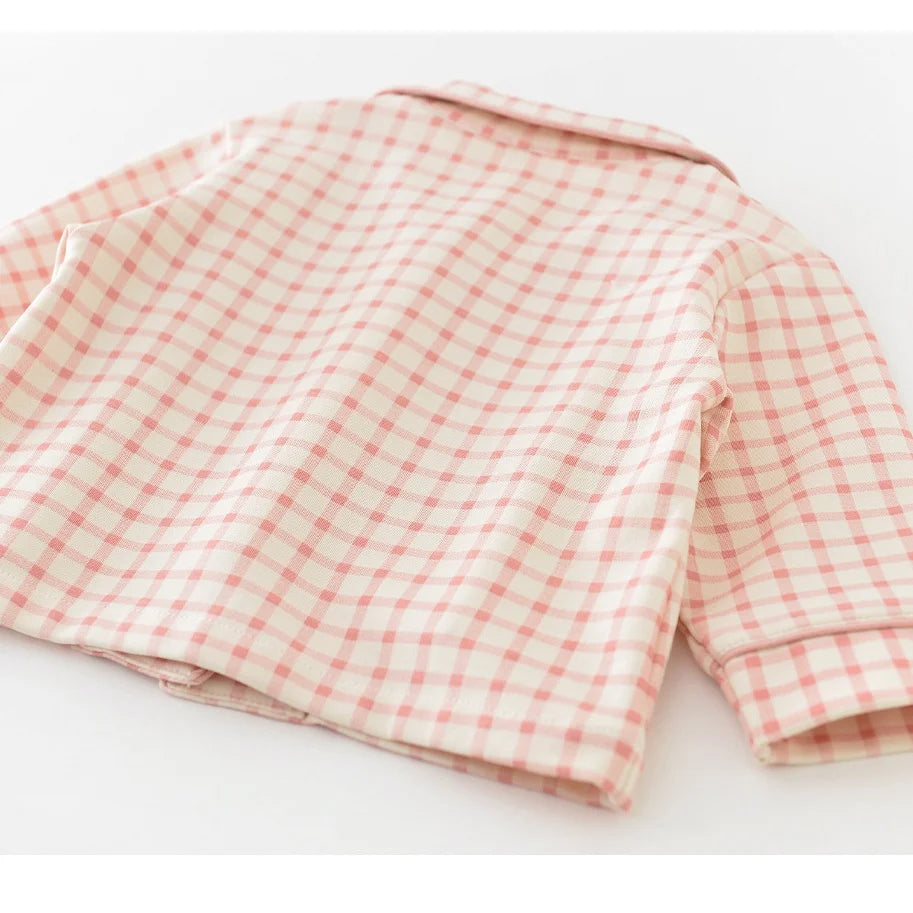 2025 Autumn Baby Sleepwear Set 0-3T Cute Plaid Lapel Doll Cardigan and Pants 2Pcs Baby Boys Girls Pajamas Sets Kids Home Wear