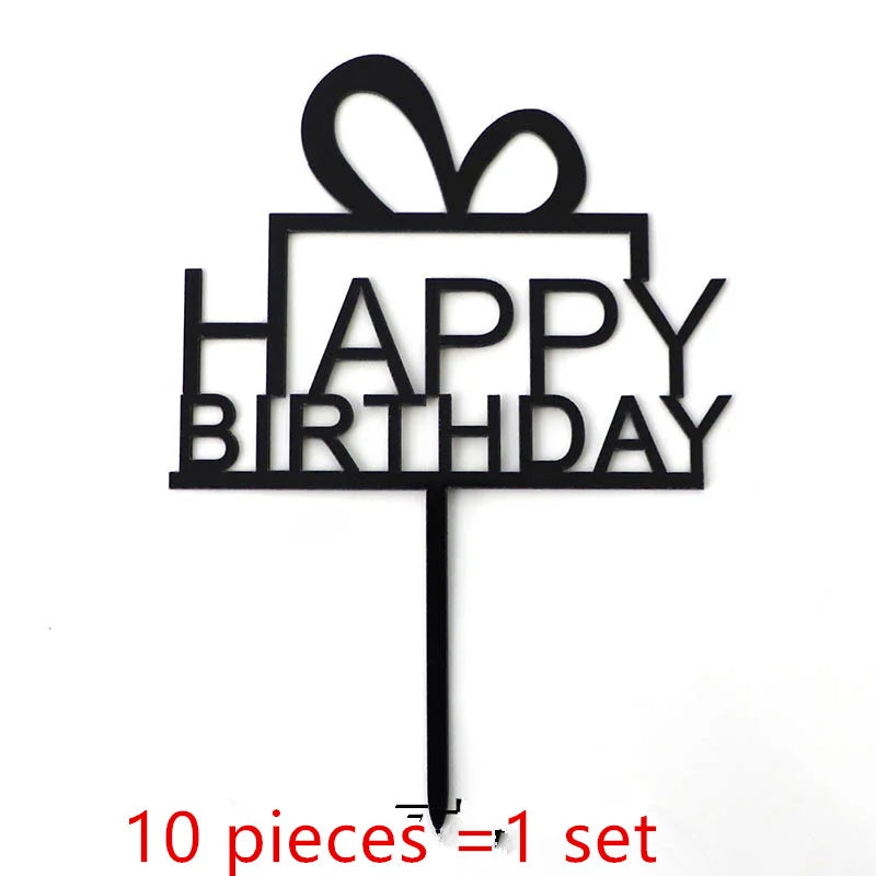 10 Pcs 36 Styles Happy Birthday Cake Topper Pink Gold Acrylic Cake Toppers Baby Shower Cake Birthday Party Cake Flag Decorations