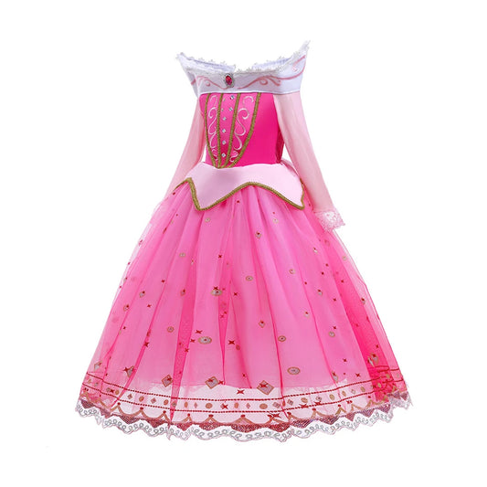 Sleeping Beauty Costume for Girls Aurora Dress Long Sleeves Off Shoulder Kids Halloween Christmas Fancy Party Princess Clothing