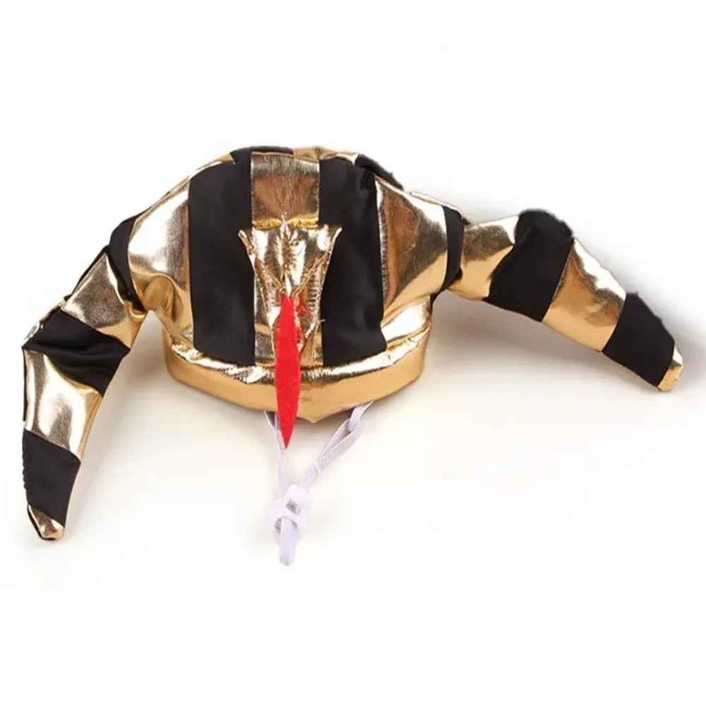 Cute Pet Egyptian Pharaoh Hat Breathable Comfortable Cat Golden Pharaoh Hat Adjustable with Bib Pet Cosplay Costume