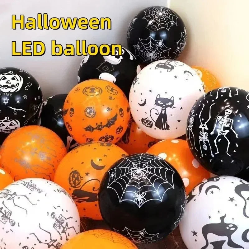 12 Inch Halloween Pumpkin Latex Balloons With Light LED Glow In The Dark Pumpkin Ghost Balloons Halloween Party Decorations