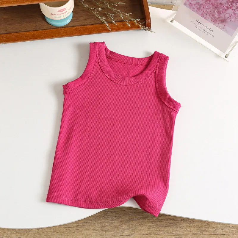 Kids Sleeveless T-shirts Candy Color Summer Tank Tops for Boys Girls Cotton Children Vest Toddler Bottom Baby Sports Clothes