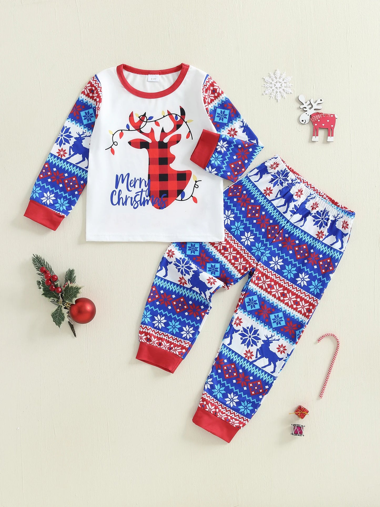 Toddler Boy Girl Christmas Outfit Santa Claus Snowman Long Sleeve Tops Elastic Waist Pants 2 Piece Set Holiday Costume