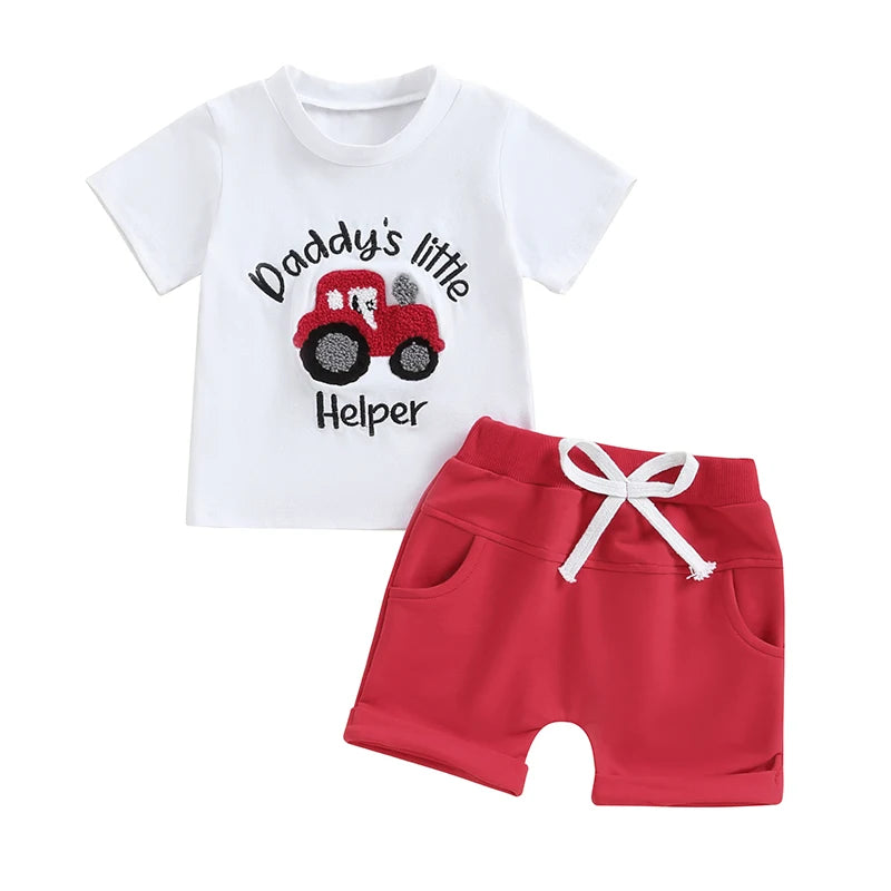 Toddler Boys 2-Piece Outfit Cute Bear Print Tee with Matching Elastic Waist Shorts for Summer Playtime
