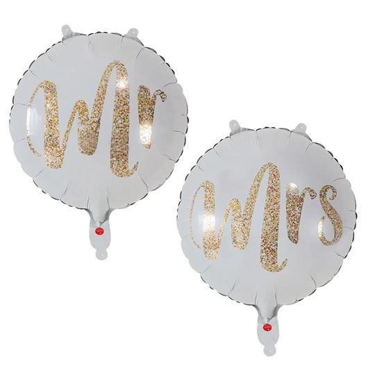 10Pcs 18inch Round White Gold Glitter Print Mr&Mrs LOVE foil Balloon bride to be marriage Wedding Decor Valentine's Day Supplies