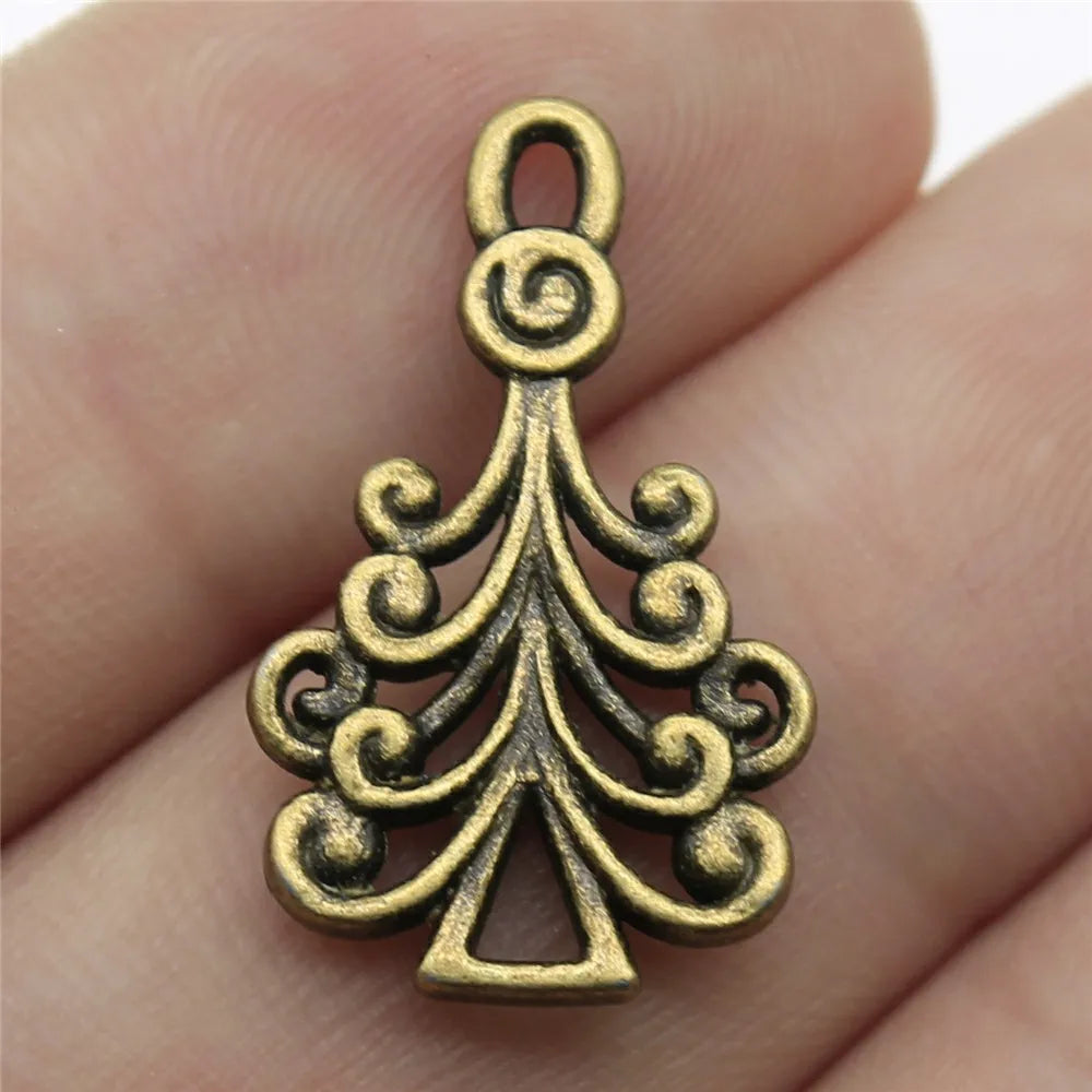 20pcs Christmas Tree Charms Antique Bronze Silver Color Pendants Making DIY Handmade Craft