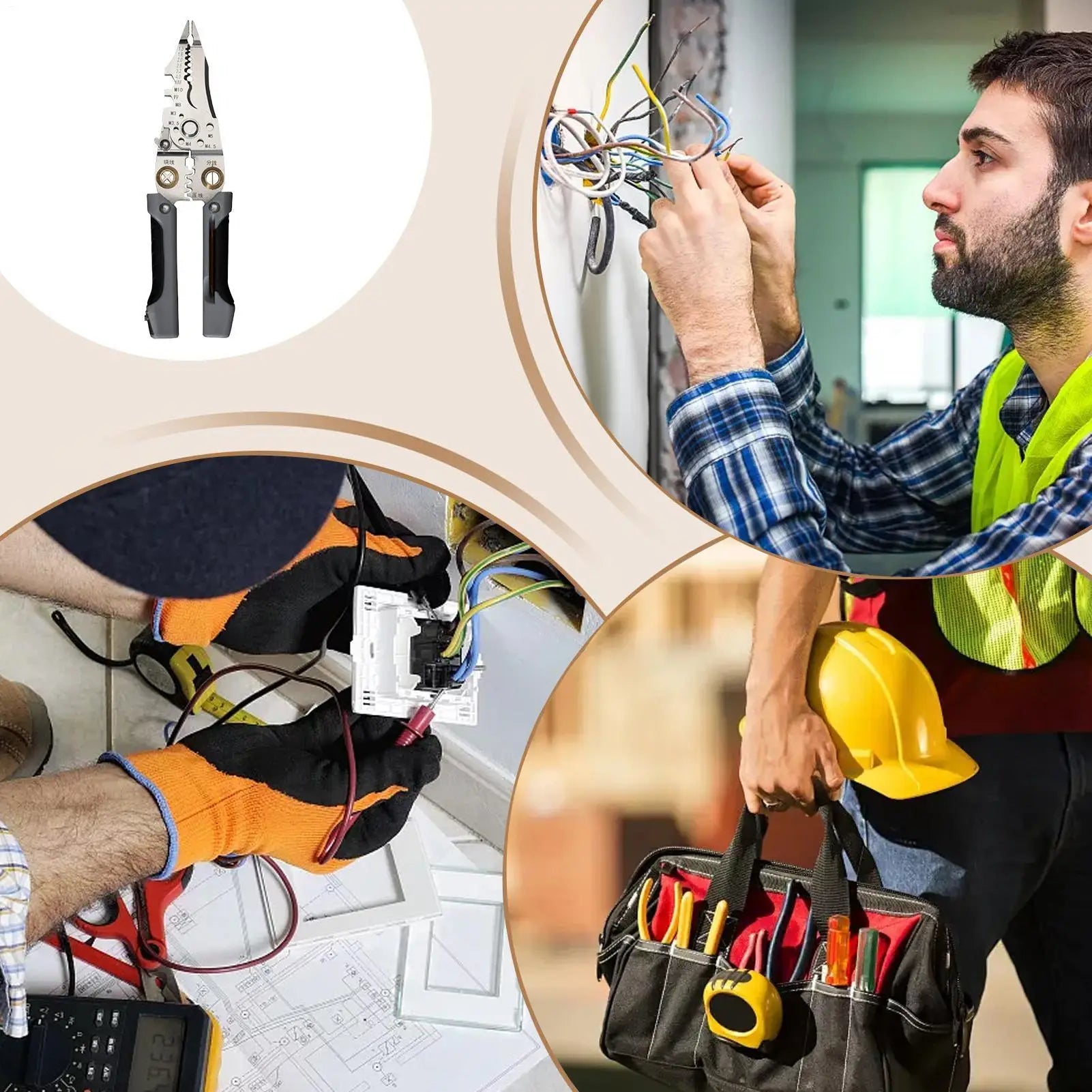 Electrical Wire Stripper 21-in-1 Electrical Wire Crimping Cutter Precise Foldable Electricians Hand Stripping Tool For