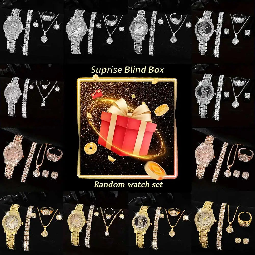 Surprise Random Women's Watch set Blind box Quartz Watch Bracelet Necklace Ring Earring set Suitable for Daily Clothing Matching