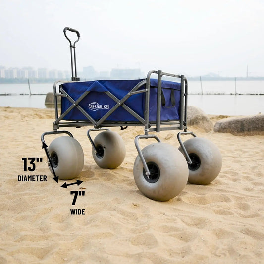 Beach Cart with 13" Balloon Wheels, Collapsible Beach Wagon with Big Wheels for Sand, Pump Included (Beach Wagon)