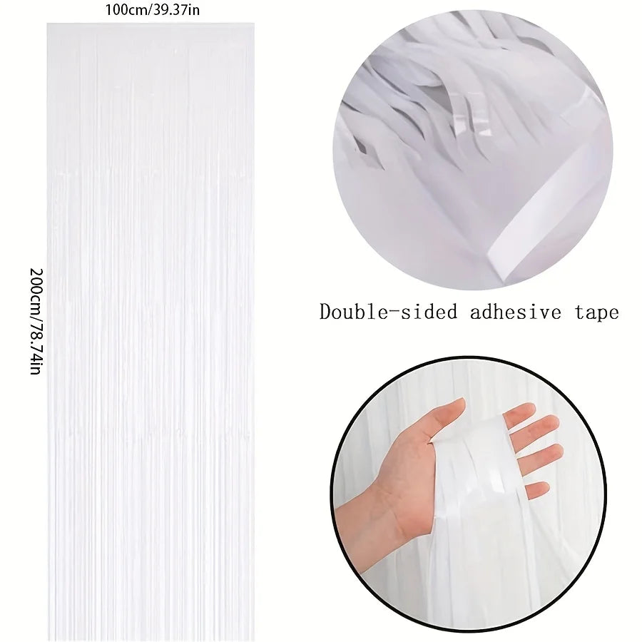 3pcs White Tassel Garland Backdrop Curtains Birthday Party Decor Aluminum Foil Tassel Curtain Backgrounds for Graduation Wedding