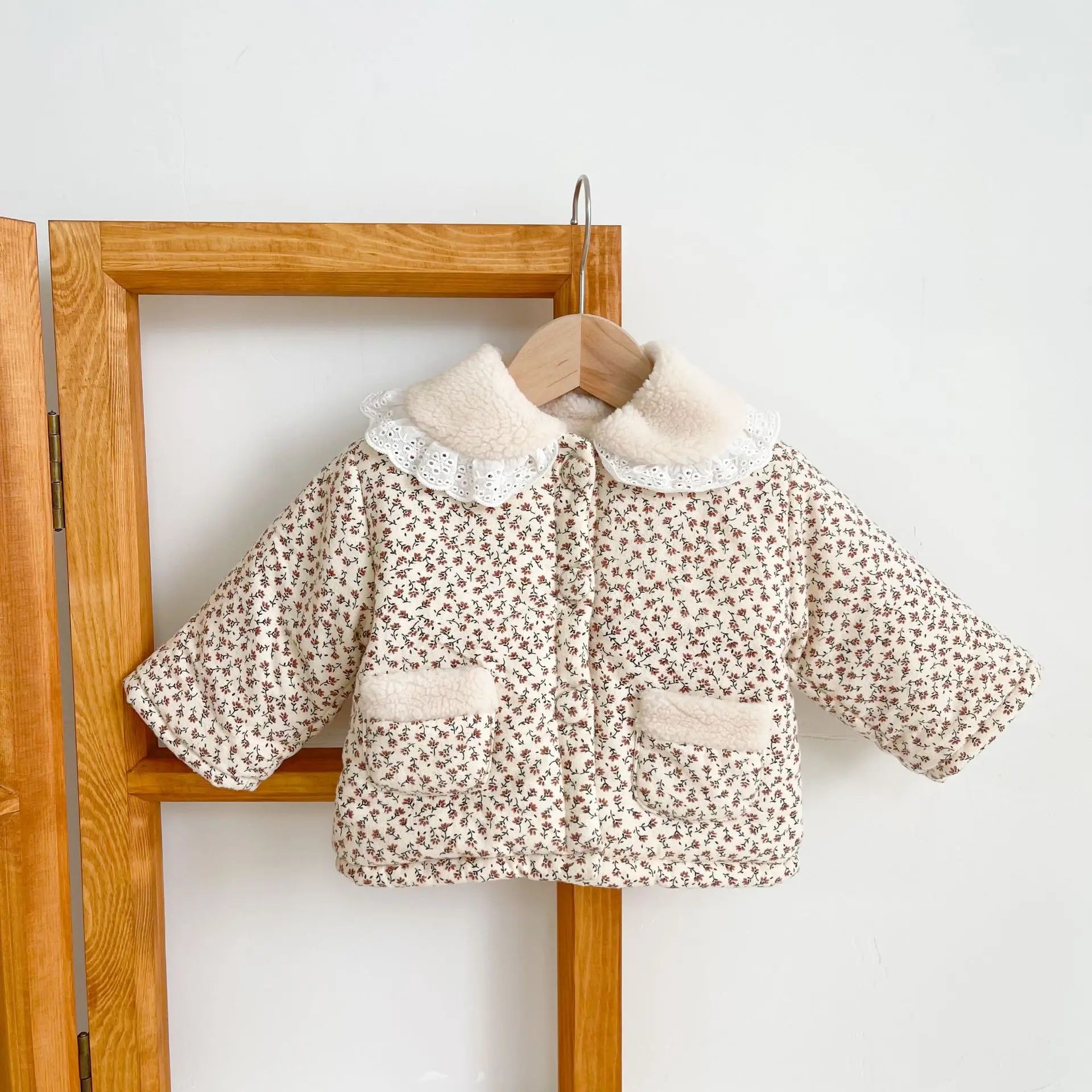Winter New Coat Baby Plus Velvet  Warm Clothes Fashion Flower Print Girls Padded Jacket Children Long Sleeve Thick Outwears