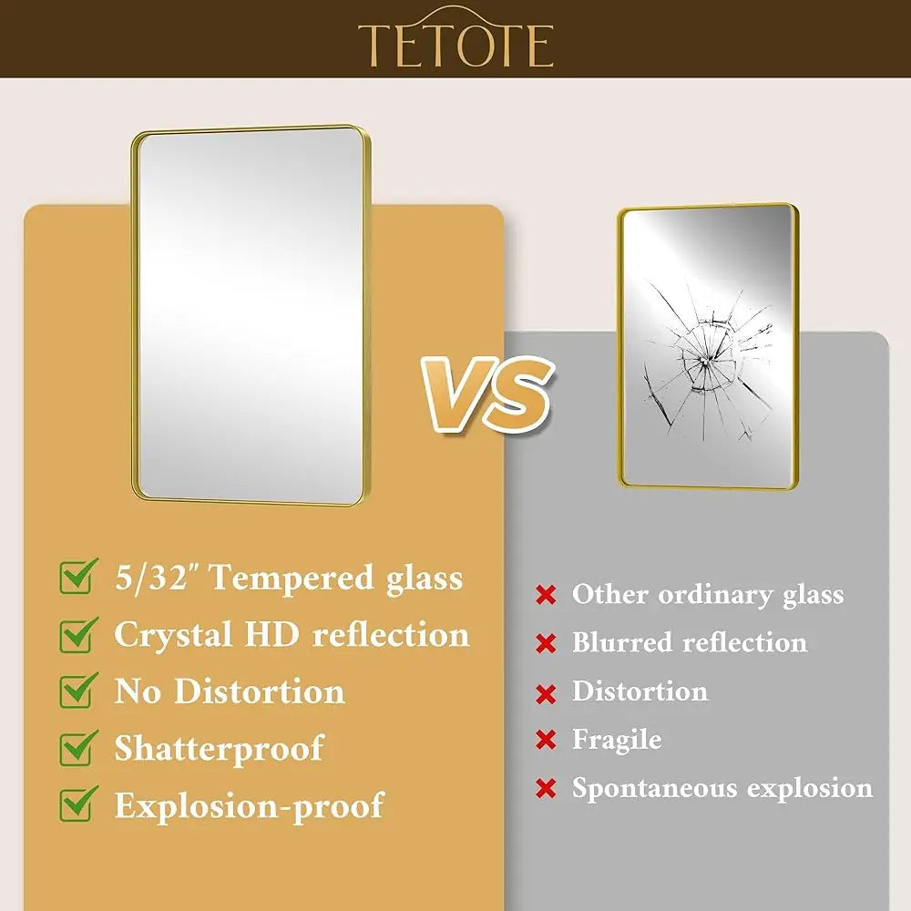 Gold Bathroom Mirror 40 X 30 H Brushed Gold Metal Framed Vanity Mirror, Tempered Glass, Wall Mounted For Bathroom, Entryway,
