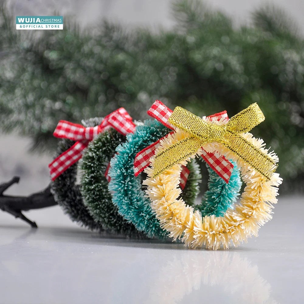 12pcs Christmas Mini Wreath for Front Door Handmade Simulation Garland Hanging Xmas Tree DIY Doll House Ornaments Party Supplies