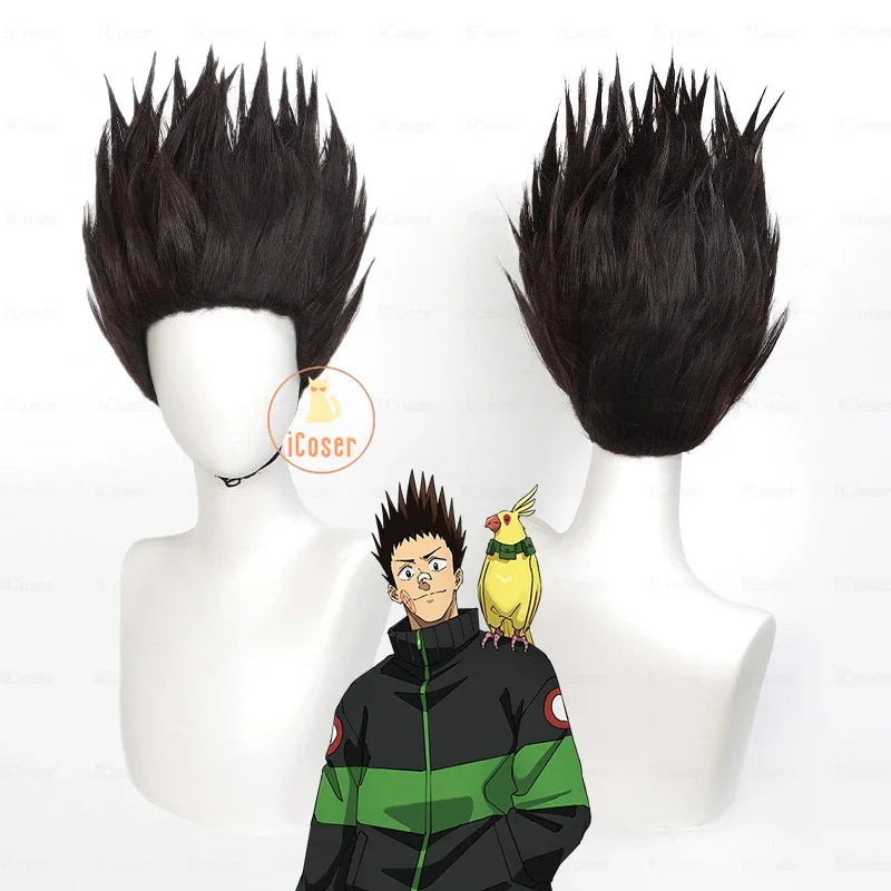 asdh8@Anime Sakamoto Days Heisuke Mashimo Cosplay Wig Spiky Dark Brown Hair Halloween Party for Women Men Boys Props Carnival iC