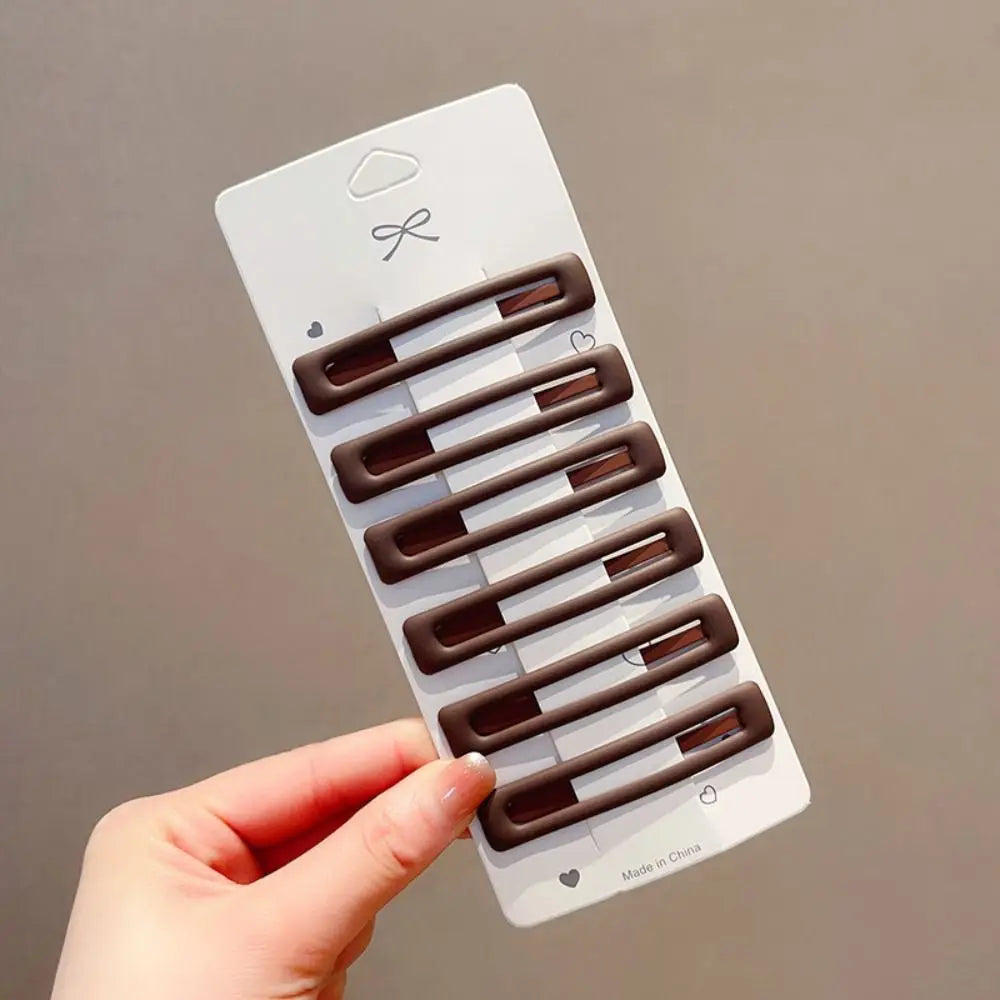 6pcs/set Headwear Korean Style Rectangle Hairpins Frosting Metal Geometry Barrettes Solid Color Hair Clip Daily