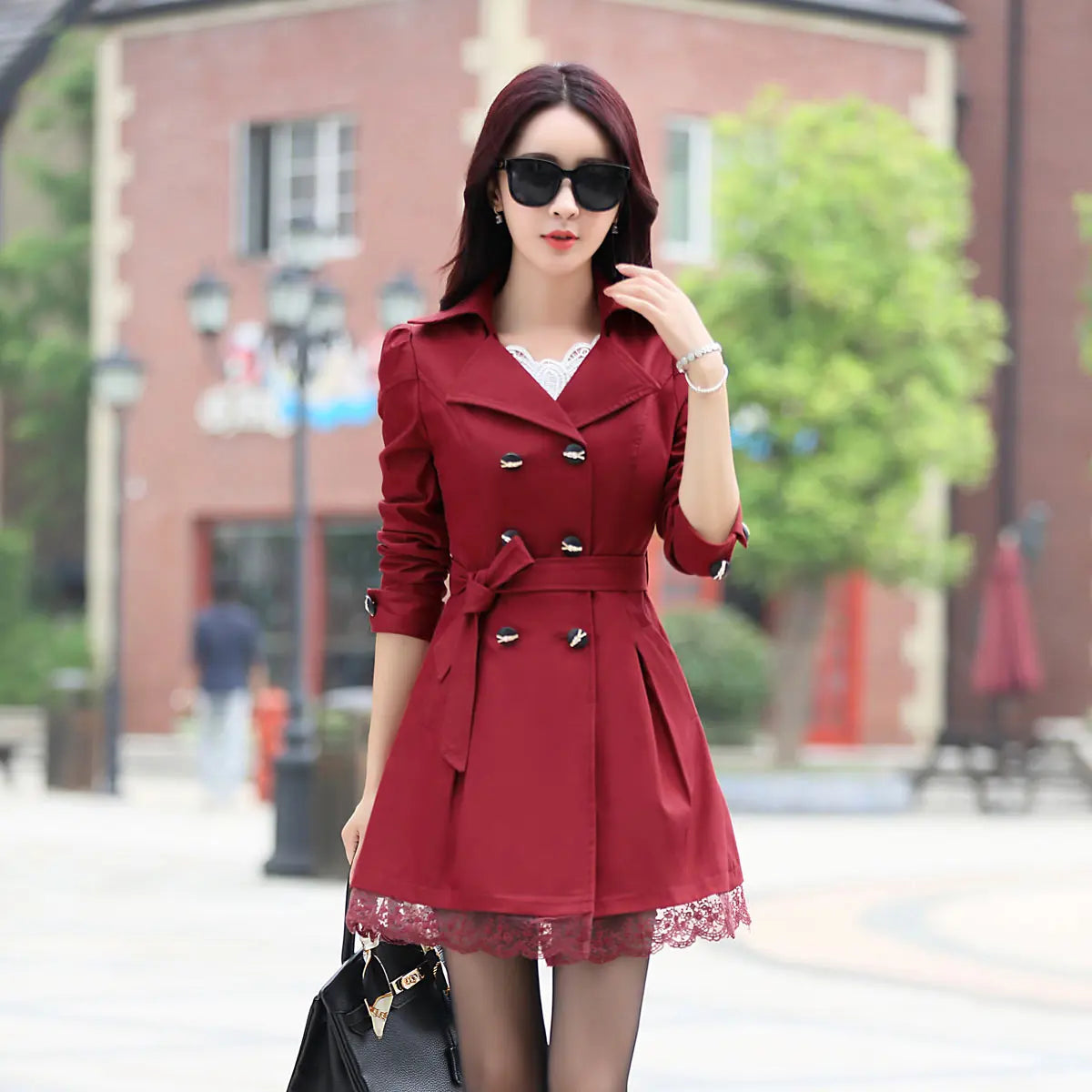 Fashionable Polo Collar Trench Coat for Women 30 40 50 Years Old Mothers Spring Autumn Mid Length Youthful Jacket