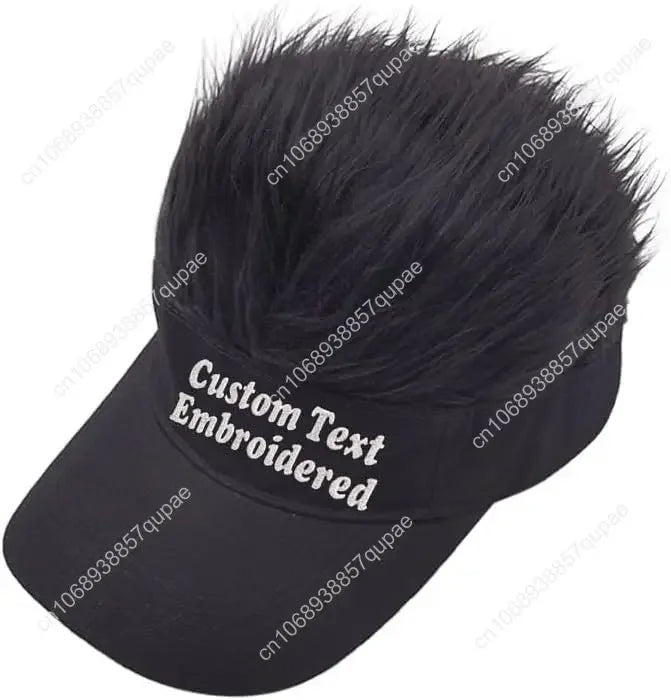Custom Text Personalized Embroidered Novelty Hair Visor Cap Wig Peaked Adjustable Baseball Hat with Spiked Hair