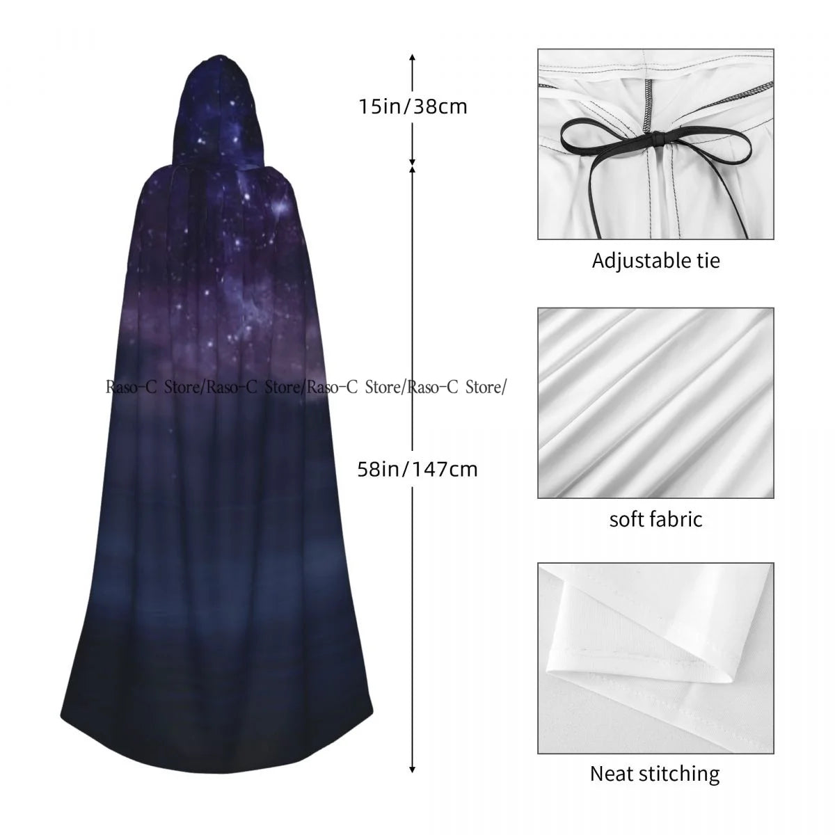 Starry Sky In The Open Sea Abstract Background Hooded Cloak Polyester Unisex Witch Cape Costume Accessory