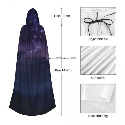 Starry Sky In The Open Sea Abstract Background Hooded Cloak Polyester Unisex Witch Cape Costume Accessory