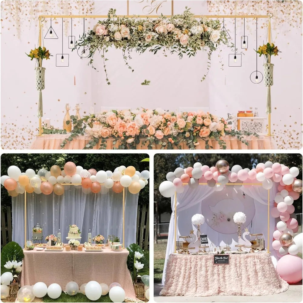 Over The Table Rod Stand with Clamps Adjustable 46"-100'' Length 29"-55" Height Gold Table Balloon Arch Stand with Storage Bag,