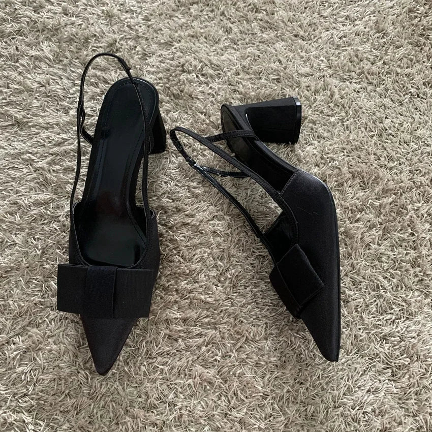 Butterfly-knot Design Heeled Sandals Women 2025 Fashion Elegant Dress Shoes Female Pointed Toe Pumps Women Slingback High Heels