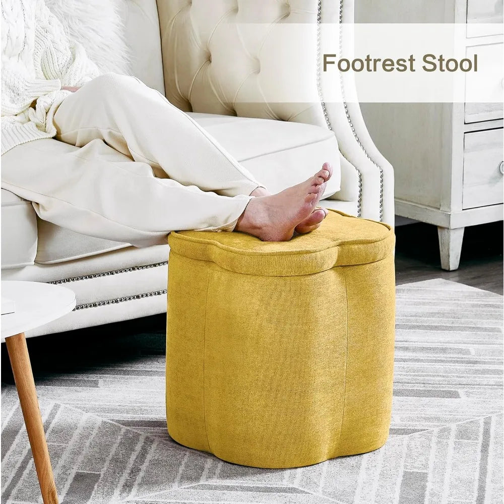 18"Flower Foot Rest Ottoman with Storage,Chenille Fabric Pouf Ottoman for Home Decor,Vanity Stool, Extra Seating for Living Room