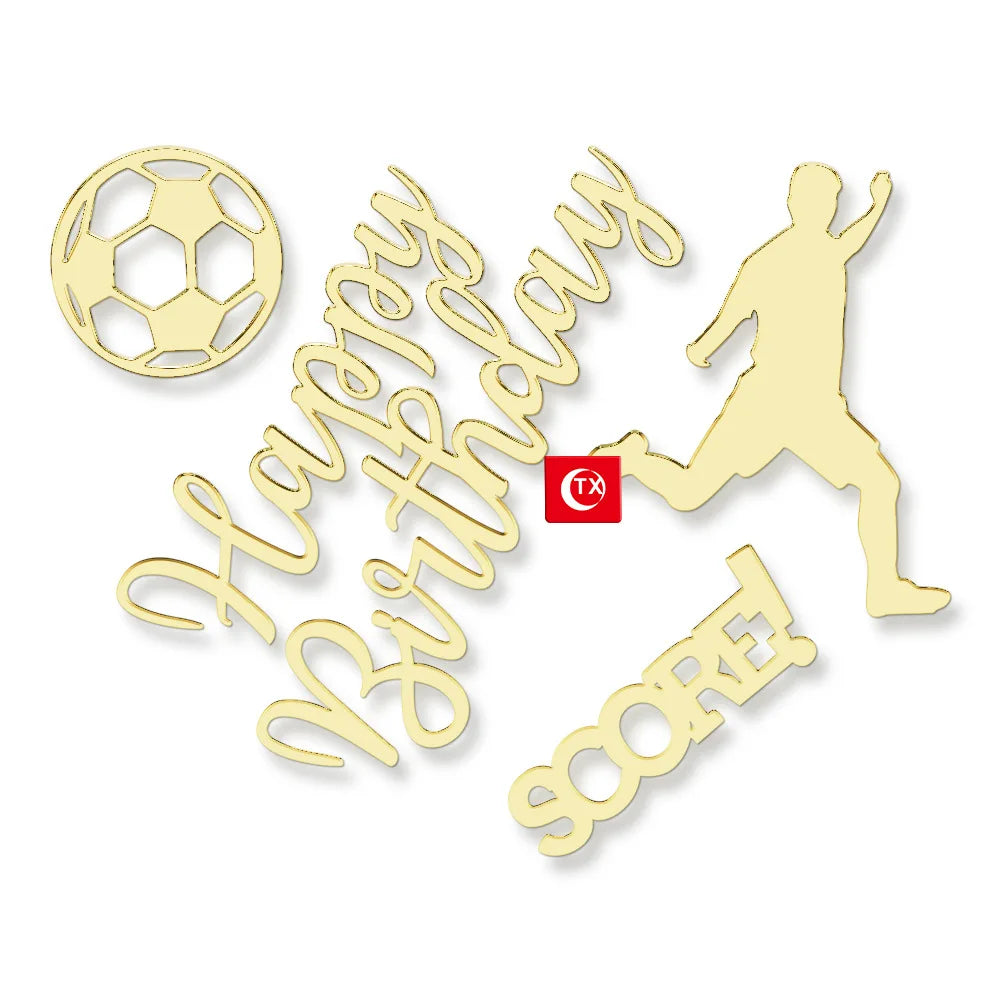 1set Gold Acrylic Happy Birthday Cake Topper Kids Football Birthday Party Cake Toppers Baby Shower Cake Gift Dessert Decoration