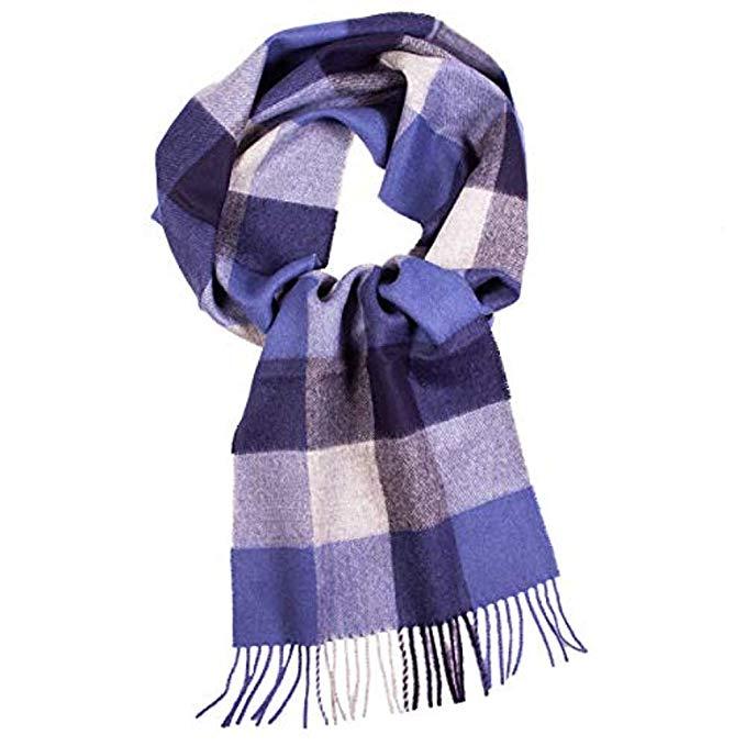 Alpaca wool blue checked scarf